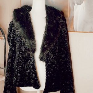 adore || black fur velvet over-coat